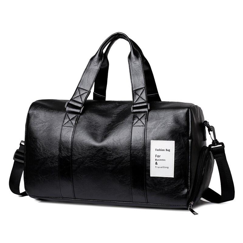 Weiche pu-leder-reisetaschen für herren mit großem fassungsvermögen, handgepäcktaschen, umhängetaschen, tragbare sporttaschen, sporttaschen: Schwarz