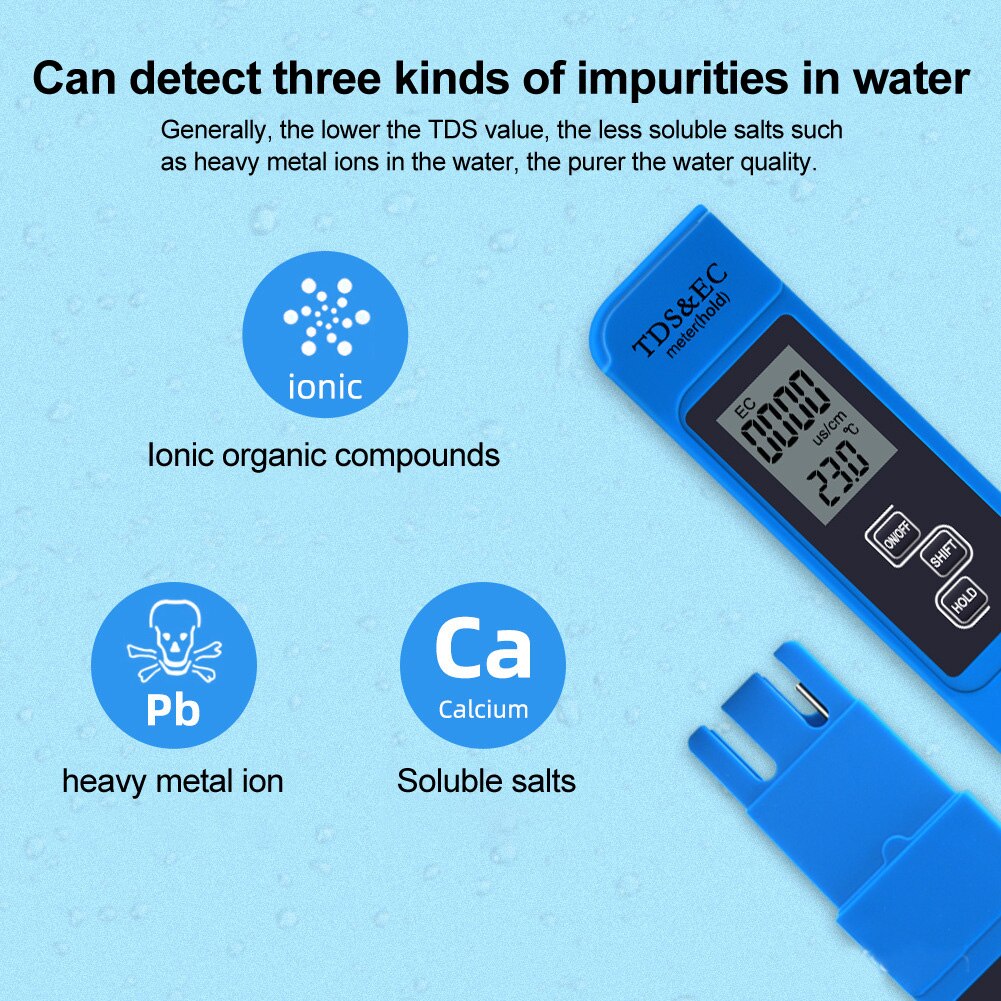 LCD digital water tester TDS EC water meter range 0-9990 multifunctional water purity thermometer tester
