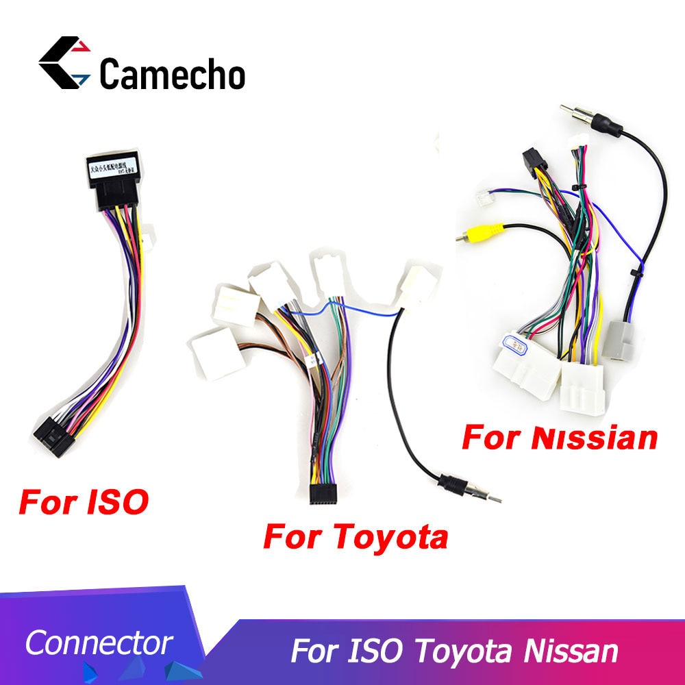 Camecho 2din car Android radio cable Wire Harness Adapter Connector Plug Cabl for Volkswagen ISO Hyundai Kia Honda Toyota Nissan