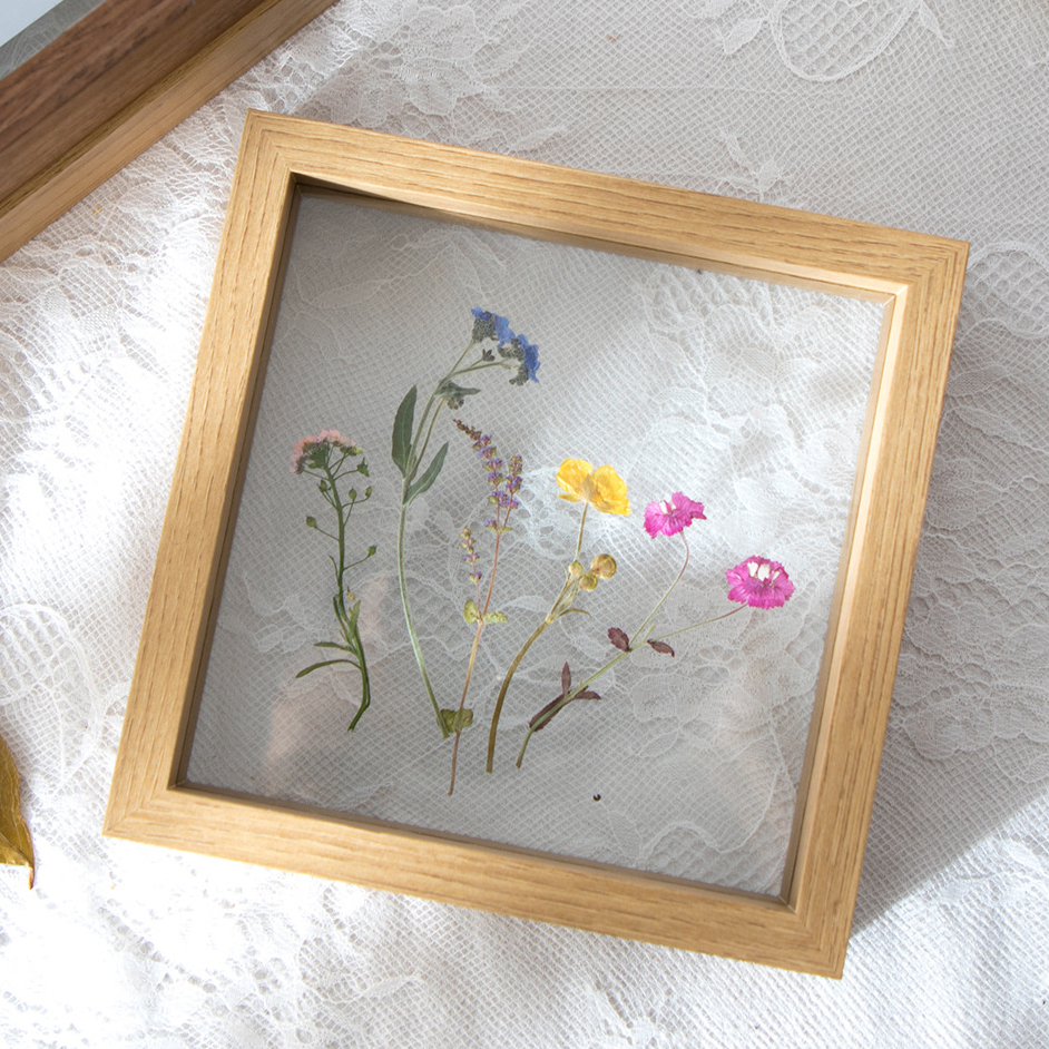 Bilderrahmen aus Holz, Tischdisplay, doppelseitig gepresste Blumenrahmen, Pflanzenprobe, Herbarium-Clip, doppelter Glasrahmen: 16 Zoll / Gelb