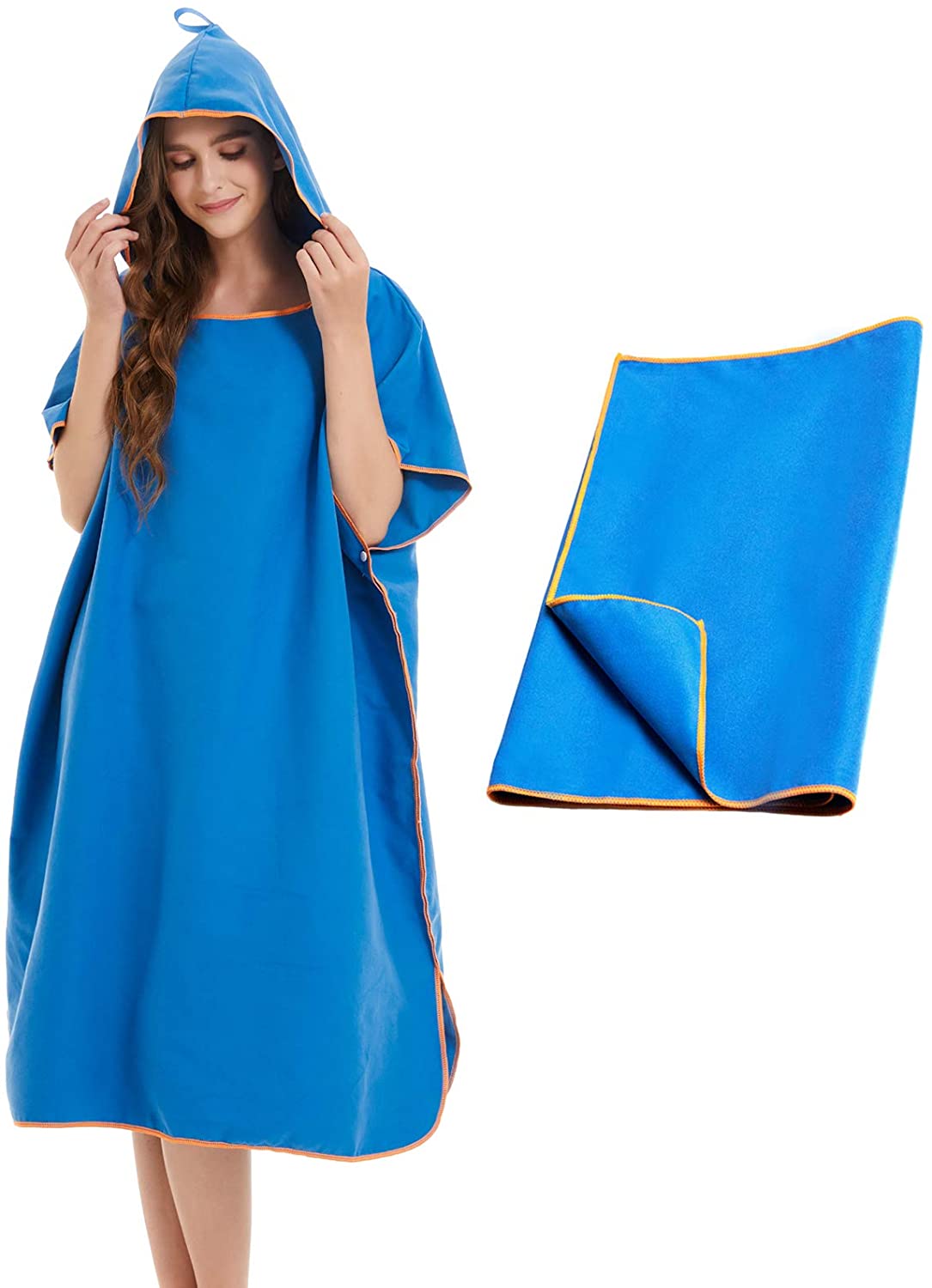 Surf Poncho Beach Changing Towel Robe with Hood for Surfing Swimming Drifting Bathing Adults Men Women: Blue