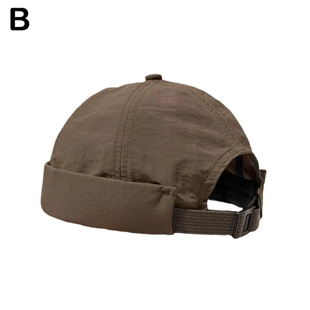 Sneldrogende randloze hoed Lichtgewicht straat Dunne zomer opgerolde Docker Retro Beanie Beanie Hat Manchet Sailor Cap Mesh Verstelbaar Y4T0: Donkergrijs