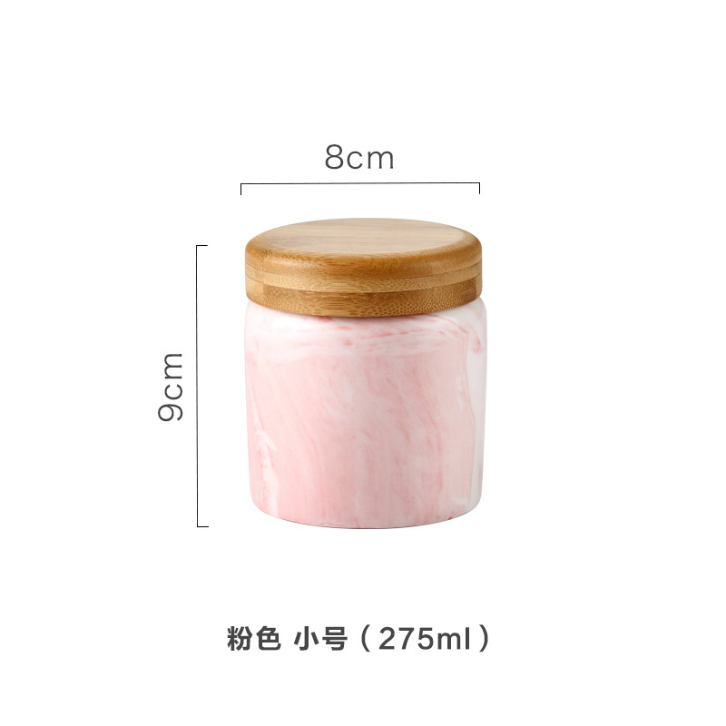 2Pcs Marmer Keramische Verzegelde Potten En Bamboe Deksel Keuken Opslag Kan Bulk Container Voor Kruiden Voedsel Spice Koffie Suiker flessen: 1pcs-S-Pink