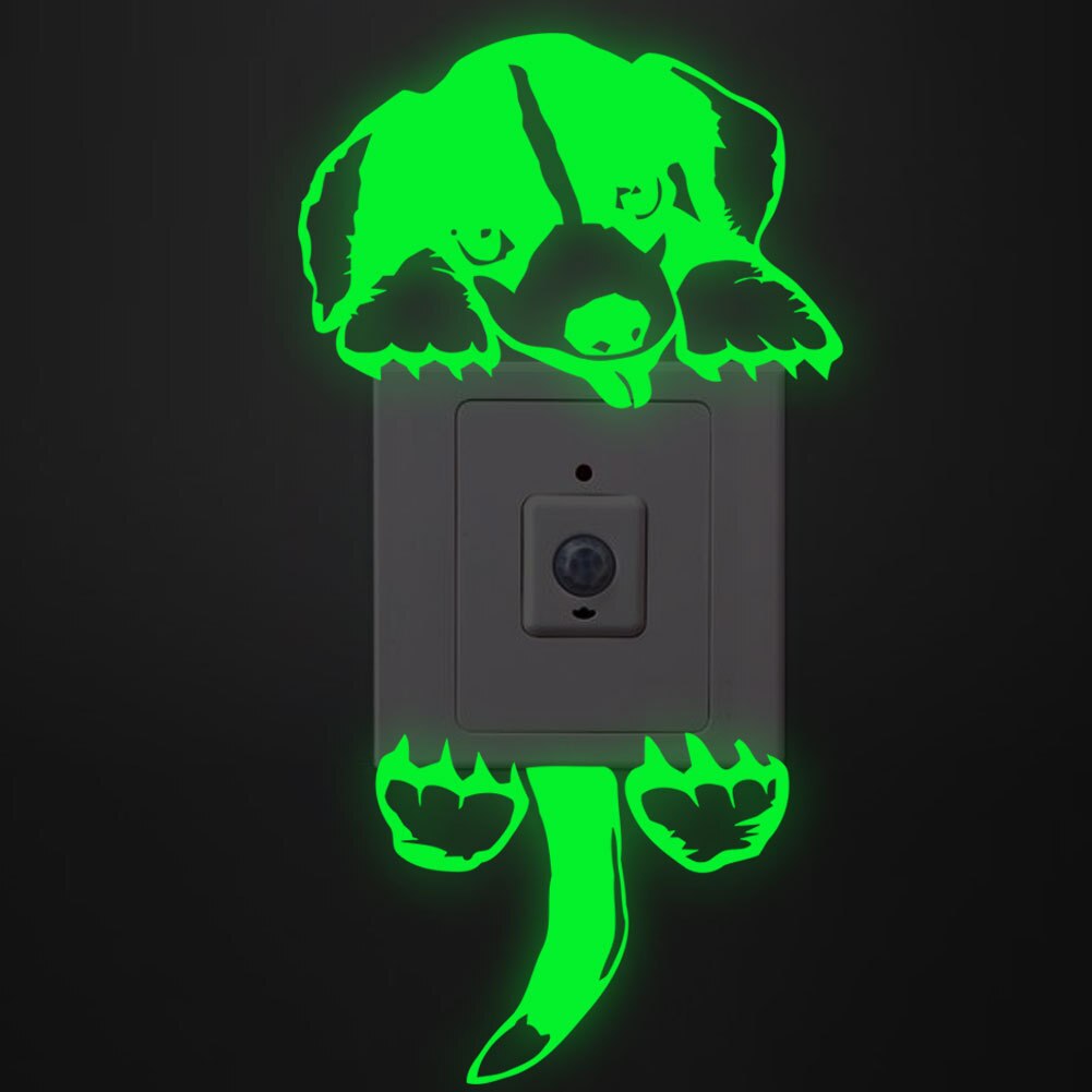 Creativo gatto cane interruttore adesivi luminosi incandescenza in il buio adesivi murali camerette decorazioni per la casa vinile fluorescente arte murale animale