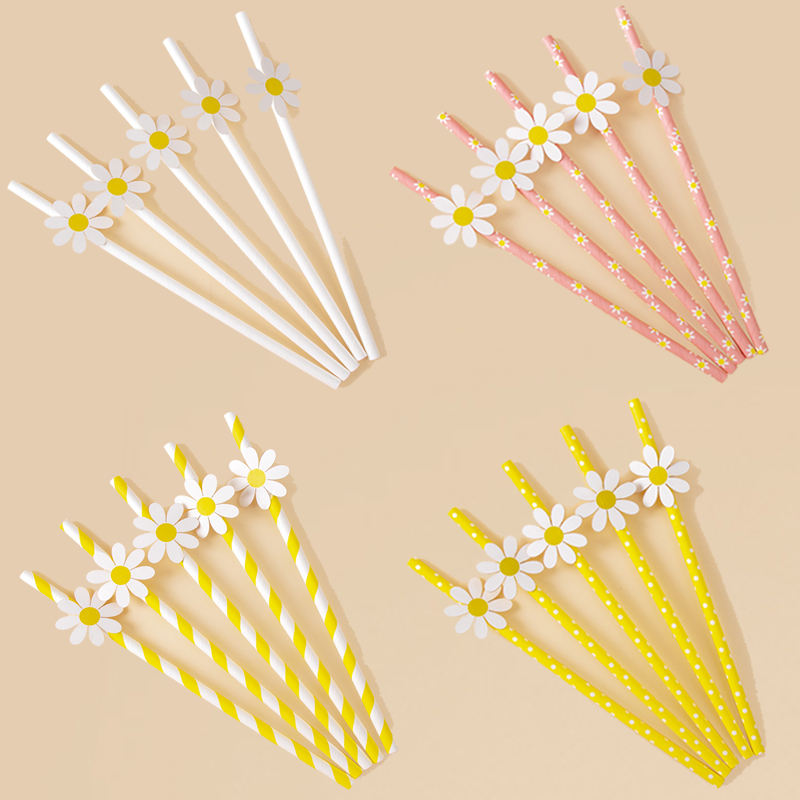 10/20/30 Stuks Daisy Bloem Papieren Rietjes Wegwerp Rietjes Daisy Thema Verjaardagsfeestje Decoraties Bruiloft Feestartikelen