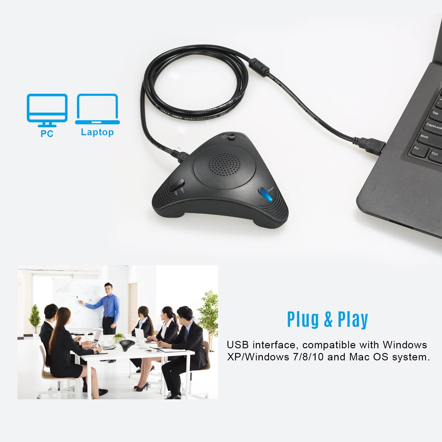 Usb Microfoon Conferentie Voip Omnidirectionele Desktop Bedrade Microfoon Ingebouwde Luidspreker Ondersteuning Volumeregeling Mute Functie