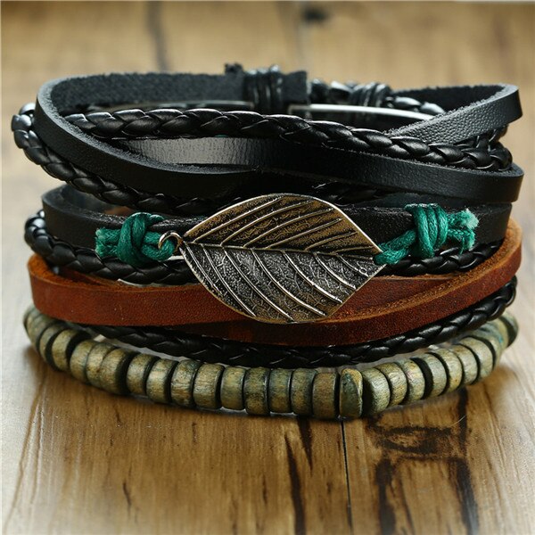 ZORCVENS 4 pieces/ Set Leather Bracelets for Men Braided Rope Wristband Vintage Style Male Bangle: 83349