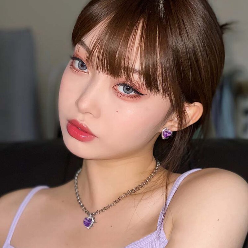 MENGJIQIAO tendance violet coeur cristal collier ras du cou pour les femmes filles métal cou chaîne de noël fête bijoux