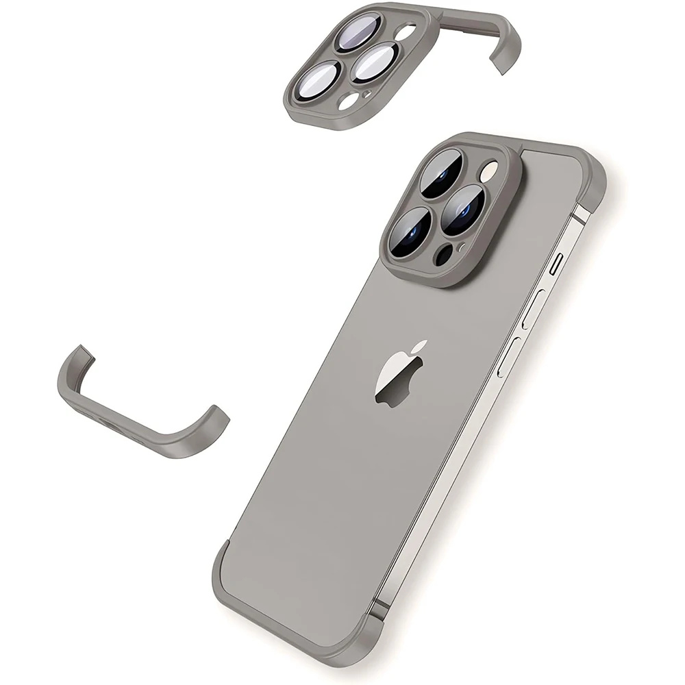 Titanium Gray Frameless Camera Lens Protector TPU Bumper Phone Case Cover For iPhone 16 15 Pro Max 14 Plus 13 12 11 14 15 13 Pro