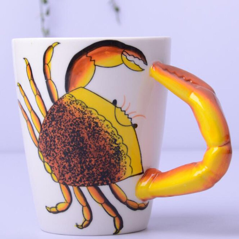 Tasse en céramique 400ml animaux de dessin animé tasse à café et lait tasse de couleur peinte à la main 3d animaux bureau maison enfant tasse: Crabe