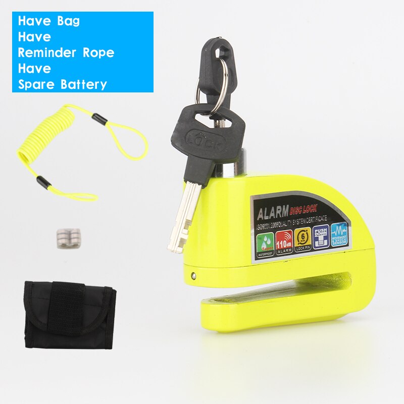 Motorcycle Scooter Metal Security Anti-theft Wheel Disc Brake Lock Alarm 2m Reminder Rope Alarm Lock BikeBrake Bag Spare Battery: Yellow Package C