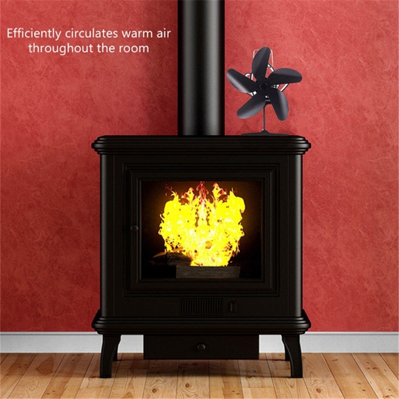 Ecofan-ventilador de leña con 5 aspas 210CFM, quemador de leña para el hogar, con calor eficiente con termómetro