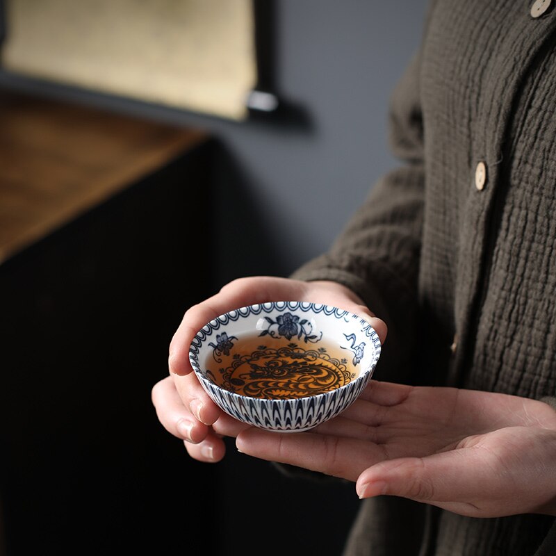 Keramisk kung fu tesæt kinesisk stjernetegn 50ml lille tekop enkelt kop antik blå og hvid porcelænskop personlig master kop