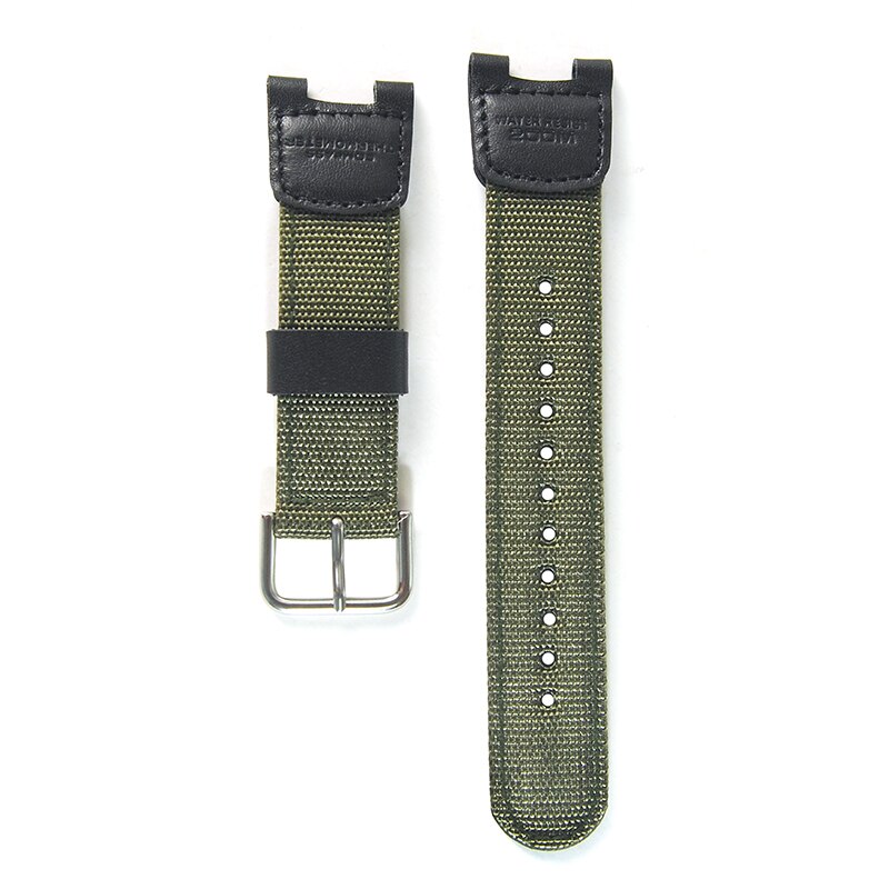 Correa de reloj de buceo deportiva negra de Nylon para mujer y hombre con correa de acero inoxidable para Casio SGW-100 reloj inteligente: Verde