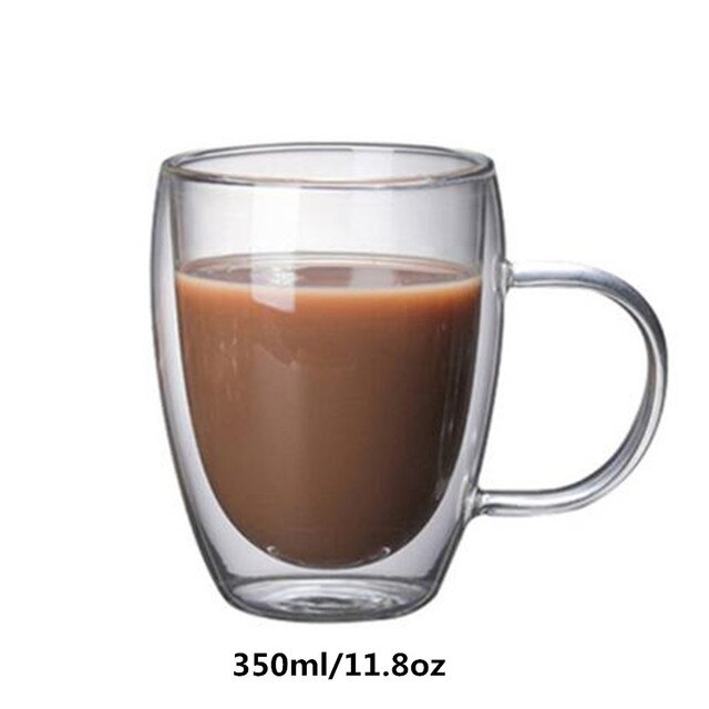 Double Wall Espresso Cup 80/250/350/450ml Heat Resistant Clear Glass Double Bottom Cup Cafe Drinkware Kitchen Bar Drinking Cup: 350ml handle-1pcs