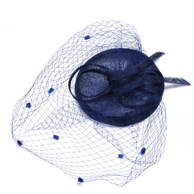 Wedding Bridal Hats Fascinator Feather Ma yarn ladies hat Western-style banquet mesh yarn feather headdress: Blue