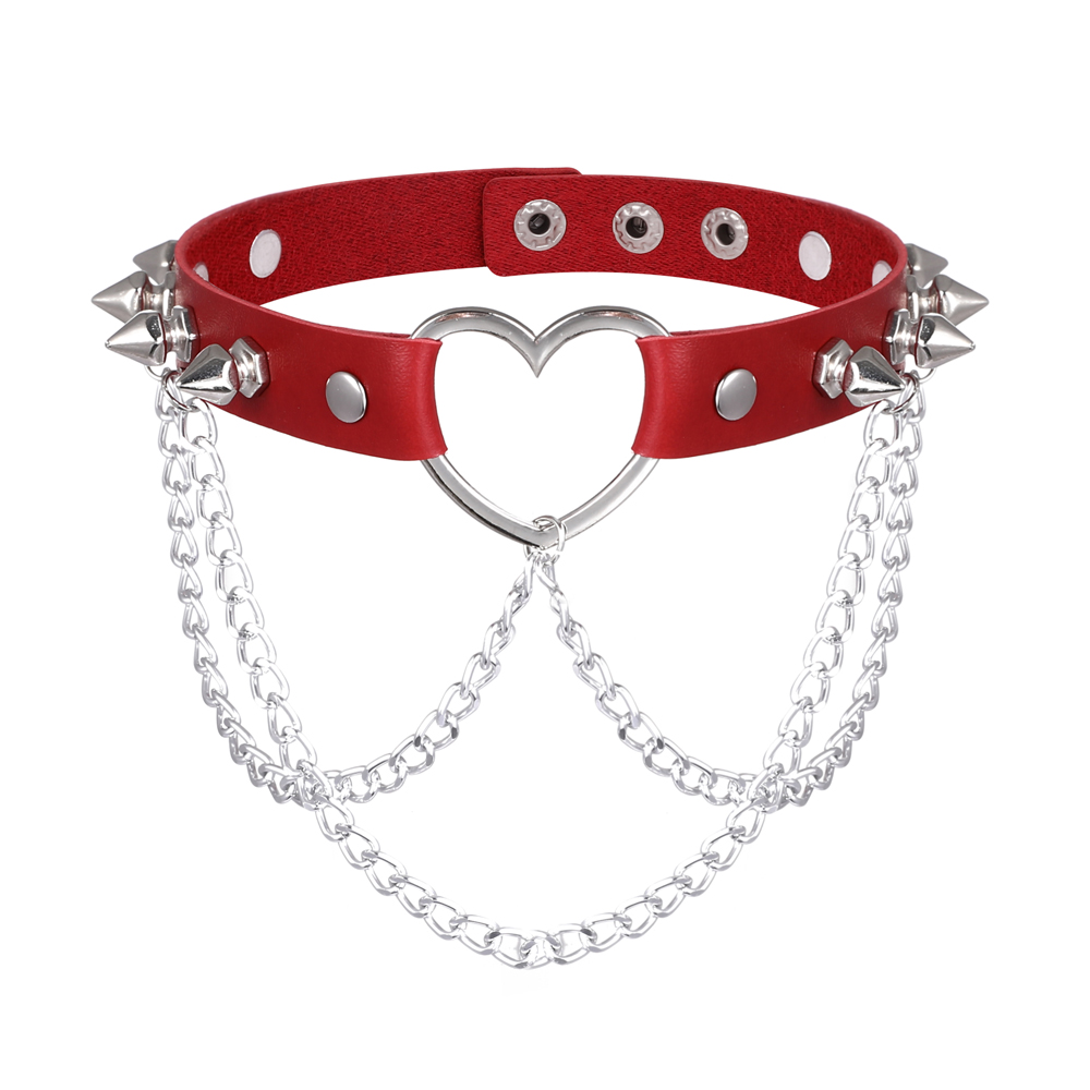 Gargantilla Punk con pinchos para mujer y niña, gargantilla de corazón gótico con cadena de cuero, joyería, accesorios góticos: Chapado en rodio