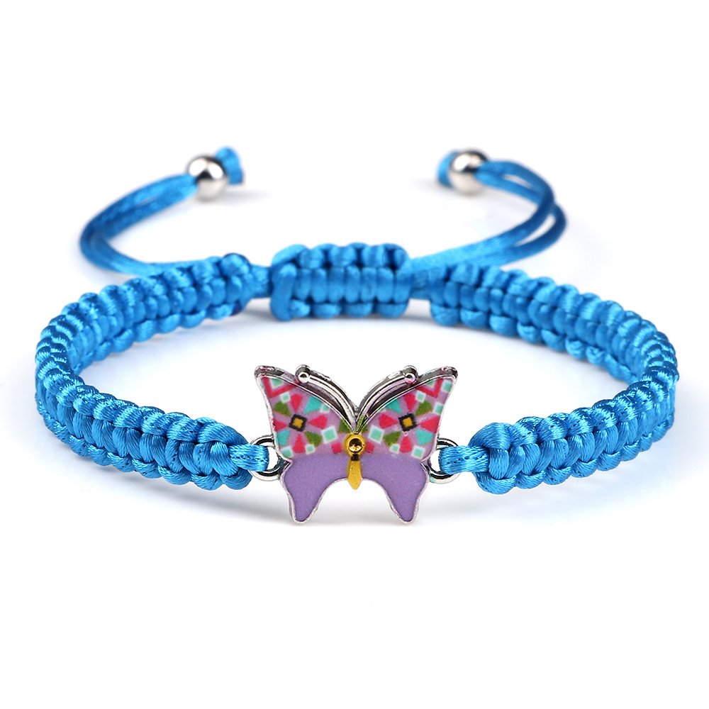 Handmade Braided String Bracelet For Women Blue Butterfly Pendant Adjustable Charm Bracelets&Bangles Girl Jewelry: Rhodium Plated