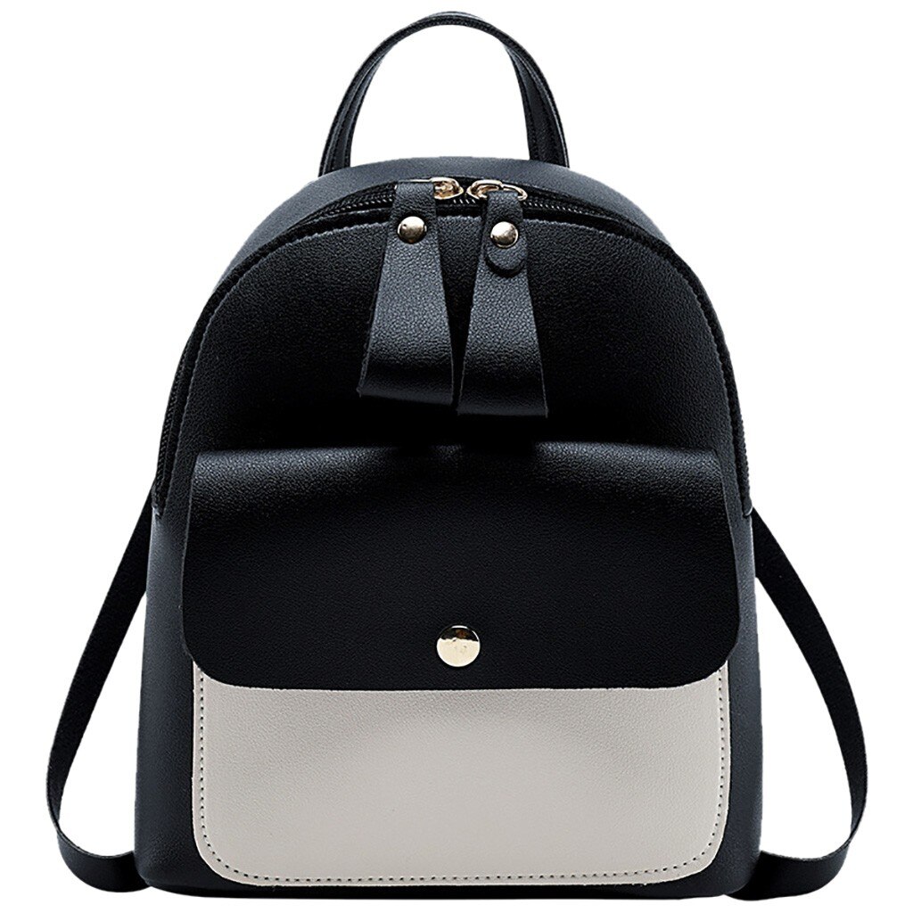Vrouwen Lederen Rugzak Meisjes Rugzak Mini Rugzak Vrouwen Schattige Panelled Rugzakken Voor Tiener Meisjes Kleine Tas # P: Black