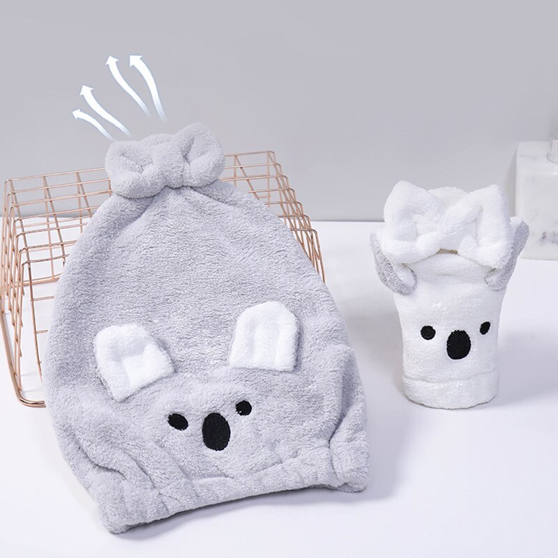 Dessin animé Koala Salle De Bain Magique Microfibre Cheveux Serviette Pour Les Femmes Adultes Serviettes Serviette De Bain Chapeau Casquette Turban Sèche: TW200004GY