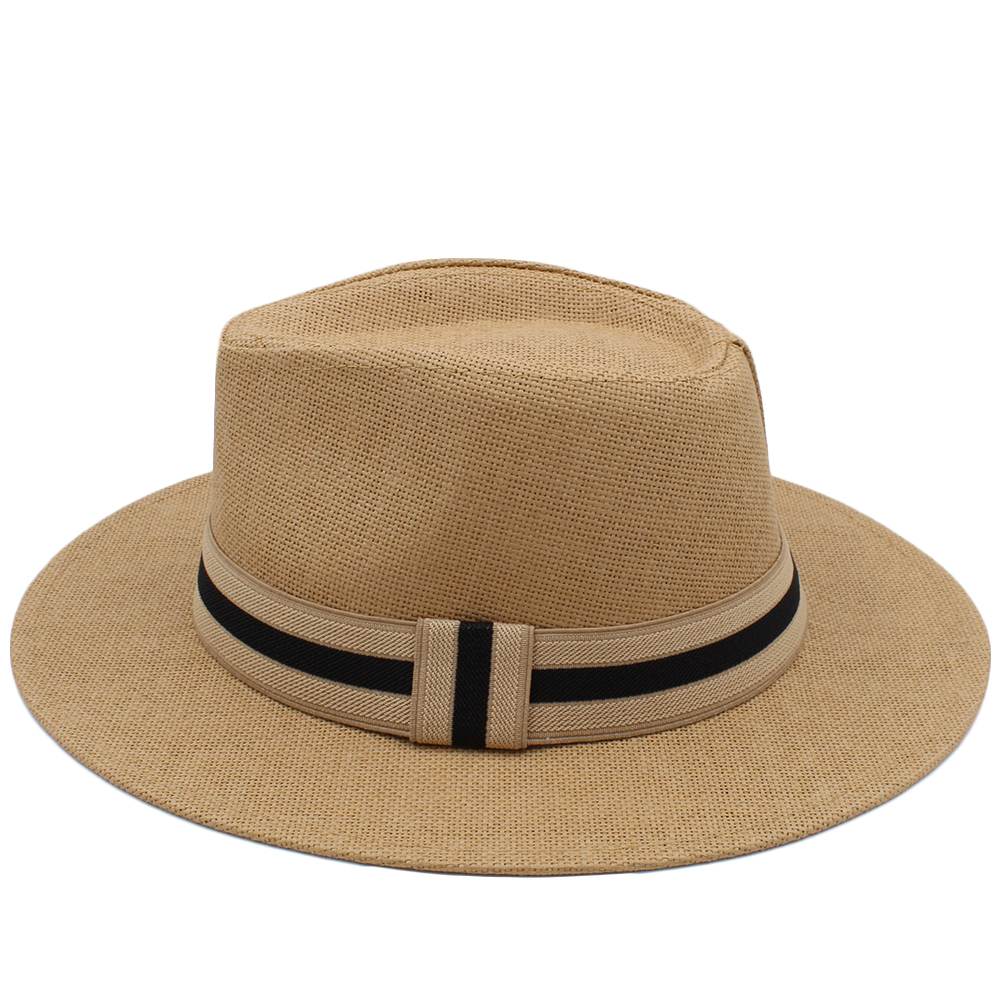 Miesten ja naisten olkihatut, kesäiset leveälieriset rusettipantahatut, fedora-aurinkohatut, trilby-lippikset, ulkokäyttöön, rantaan, matkakäyttöön, koko  us 7 , 1/4 uk, l: Khaki