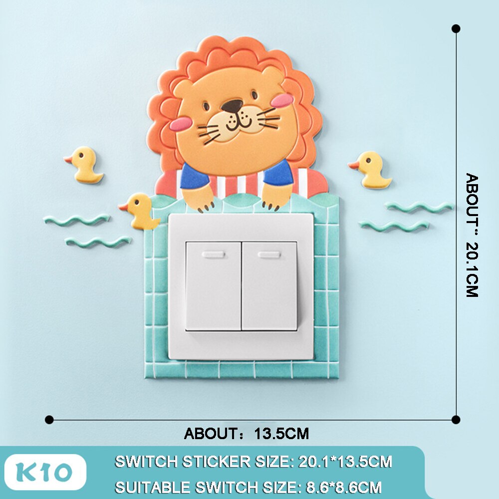 3D cartoon style switch sticker Home Decor Kids Room Decoration Stickers With Fairy Tale Animal Style Luminous Wall Sticker: K10