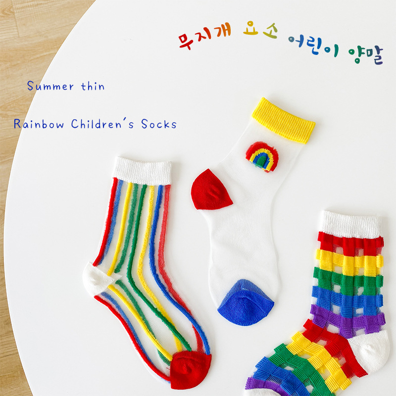 Calzini per bambini e ragazze autunno 1-8 anni calzini per bambini Plaid arcobaleno