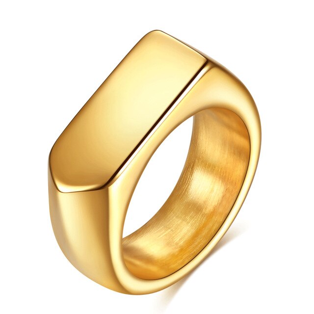 Anillo de sello superior plano con banda cuadrada, Color plata oxidada, acero inoxidable, joyería rústica Vintage para hombres y mujeres: 8 / GOLD