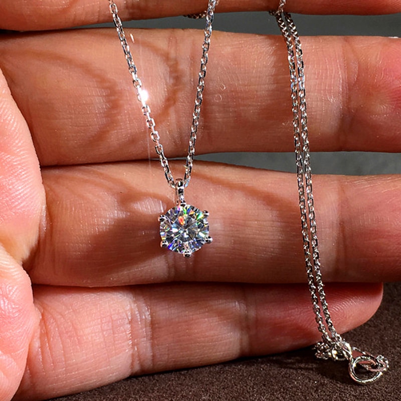 Huitan – colliers avec pendentif Solitaire à Six broches pour femmes, Simple et classique, couleur argent/or Rose, brillant, CZ, d'anniversaire, bijoux: PLAQUÉ ARGENT