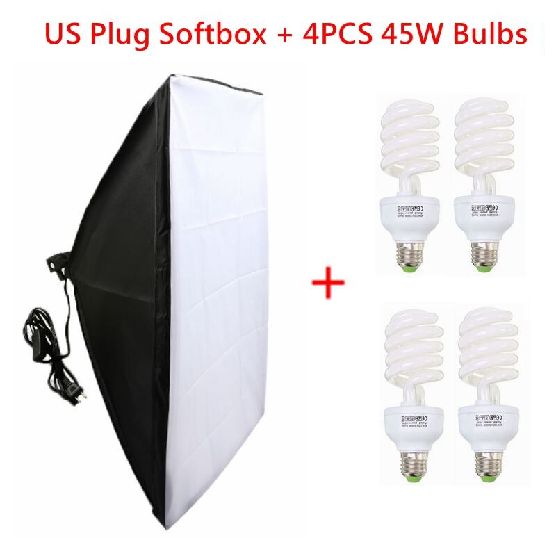 Pro fotostudie udstyr softbox kit 50 x 70cm softbox fotoboks + fire-låget lampeholder med 4 stk 45w pærer til fotografering: Os softbox og pære