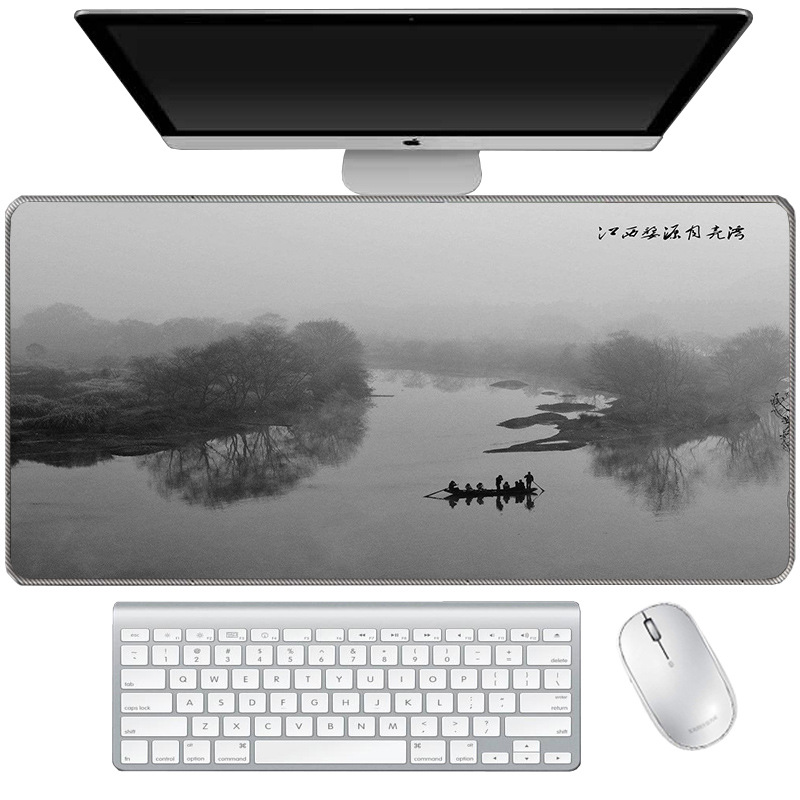 Ink painting mouse pad black and white gray three-color office computer non-slip mouse pad extra long table mat