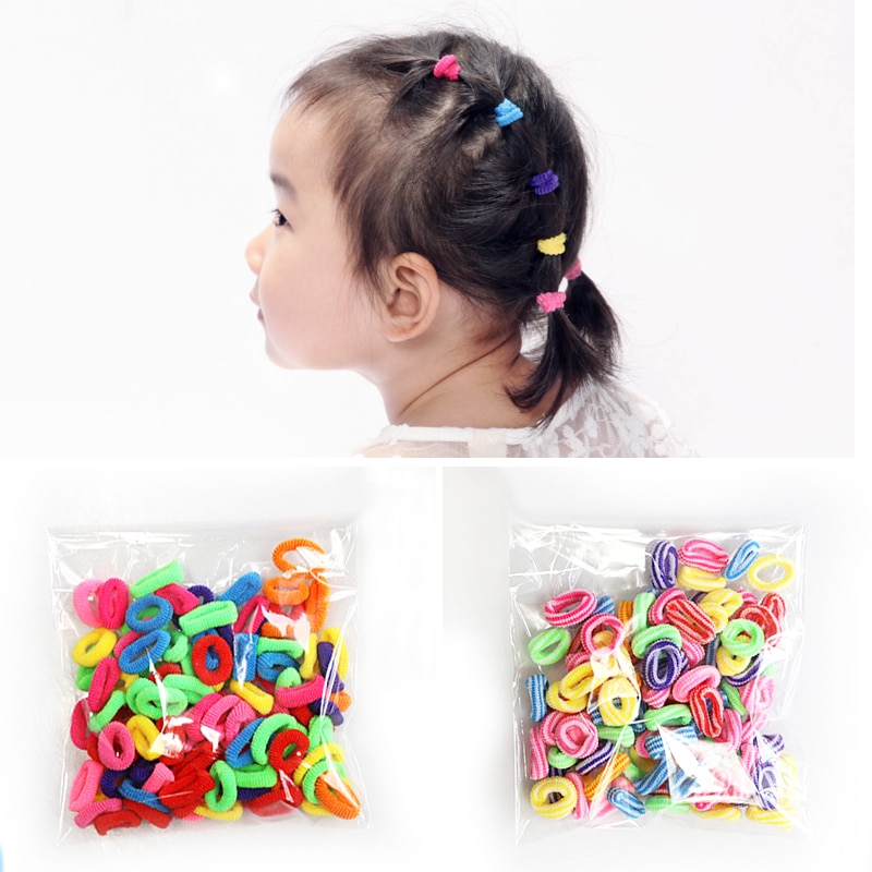 100Pcs Meisjes 1.5Cm Kleurrijke Kleine Ring Elastische Haarbanden Paardenstaart Houder Elastiekjes Chouchou Kids Haar Accessoires