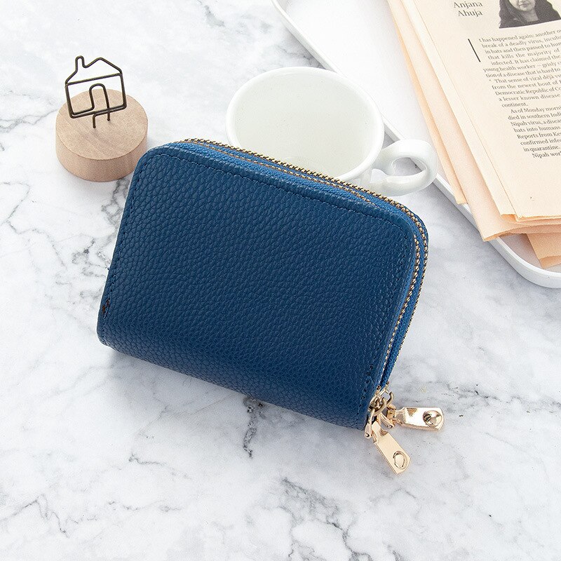 1Pc Unisex 2 Lagen Kaarthouder Leer Vrouwen Creditcards Case Vrouwelijke Visitekaarthouder Portemonnee Tarjetero Hombre: navy