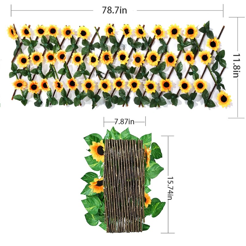 Garden Expandable Fence Privacy Screen for Balcony Patio Outdoor Decorative Artificial Sunflower Leaves Fencing Panel
