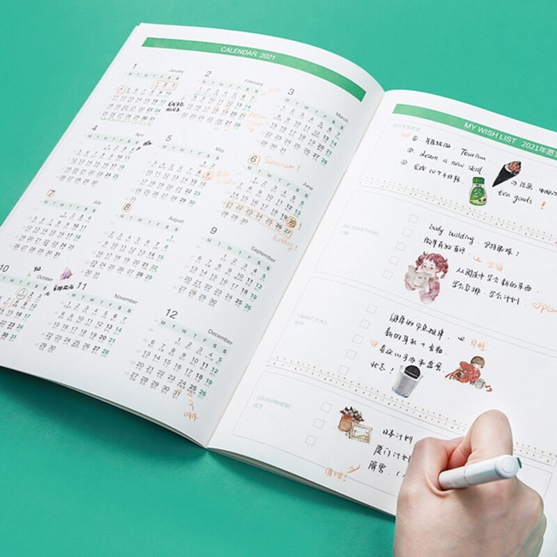Agenda planner arrangør  a4 notesbog journal månedlig daglig planlægger note bog stationær skoleartikler