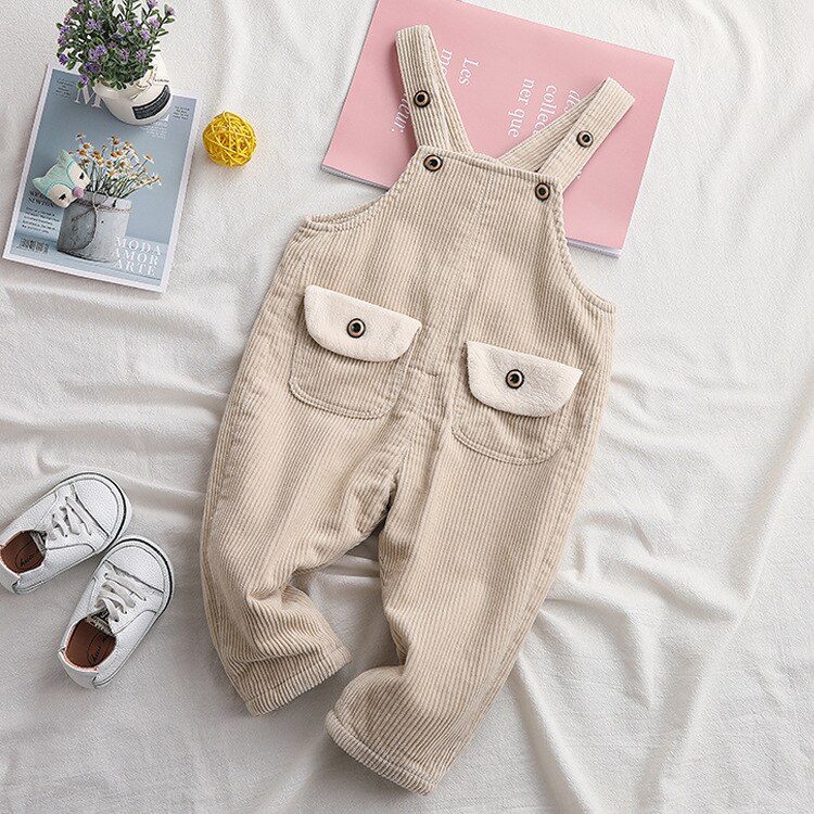 Kinderoveralls herfst baby jongens en meisjes koreaanse stijl corduroy overalls baby jumpsuits kinderen jongens casual bodysuit: Beige / 24m
