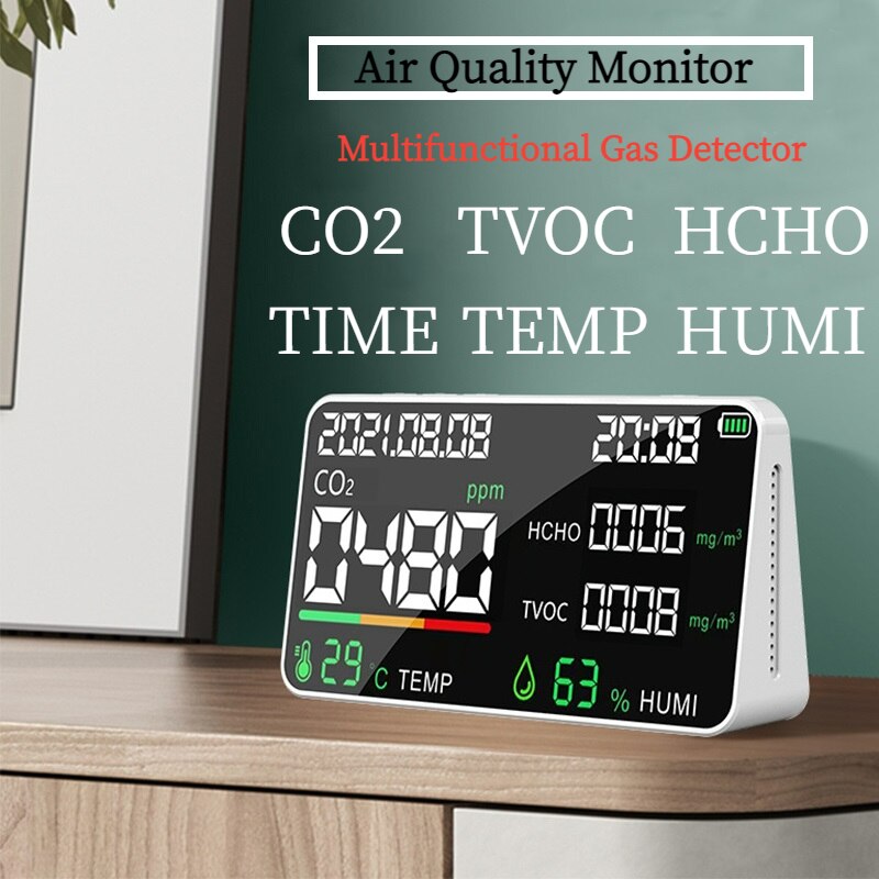 6 IN 1 Air Quality Detector CO2 Meter CO2 Tester Carbon Dioxide TVOC HCHO Temperature Humidity Infrared semiconductor detector