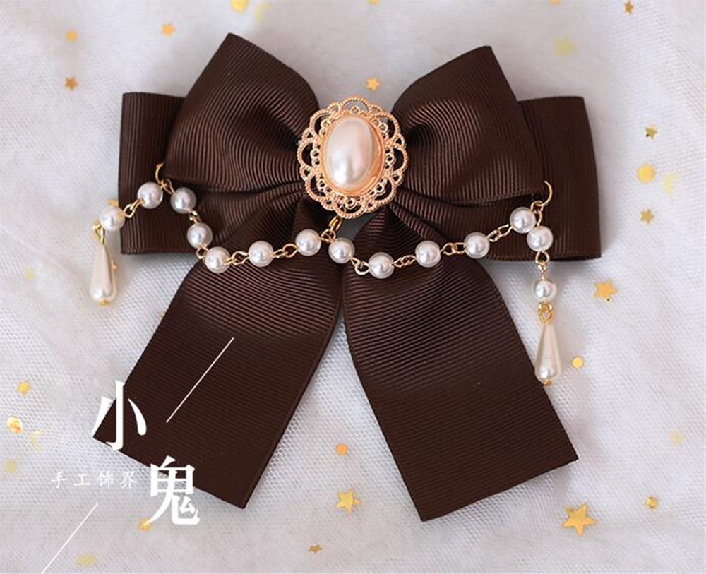 Lolita-épingle à cheveux en chaîne en perles pour femmes, accessoires pour cheveux, Cosplay, avec nœud papillon, Kawaii, accessoires pour cheveux, pince latérale B500: brown