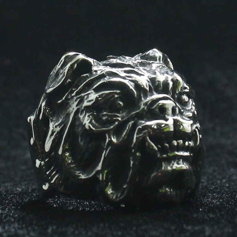 Mens 316L Roestvrij Staal Cool Punk Gothic Bull Hond Grote Ring