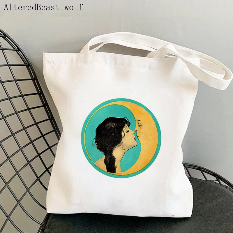 Frauen Käufer tasche mond sonne Tarot Gedruckt Kawaii Tasche Harajuku Einkaufen Leinwand Käufer Tasche mädchen handtasche Tote Schulter Dame Tasche: b2648