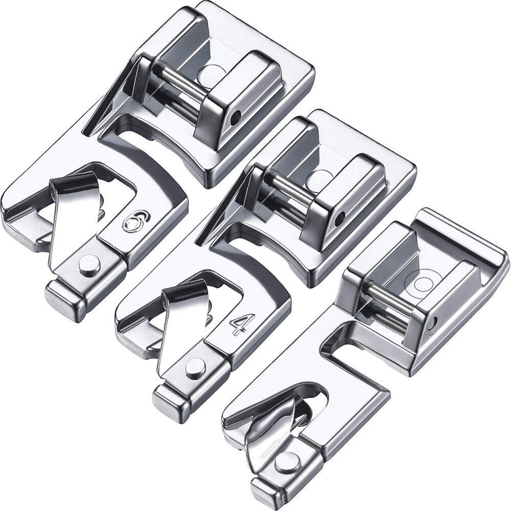 Dobladillo de costura, prensatelas para máquina de coser doméstica, dobladillo enrollado, accesorios de costura para Brother Singer, , 3 uds.: Default Title