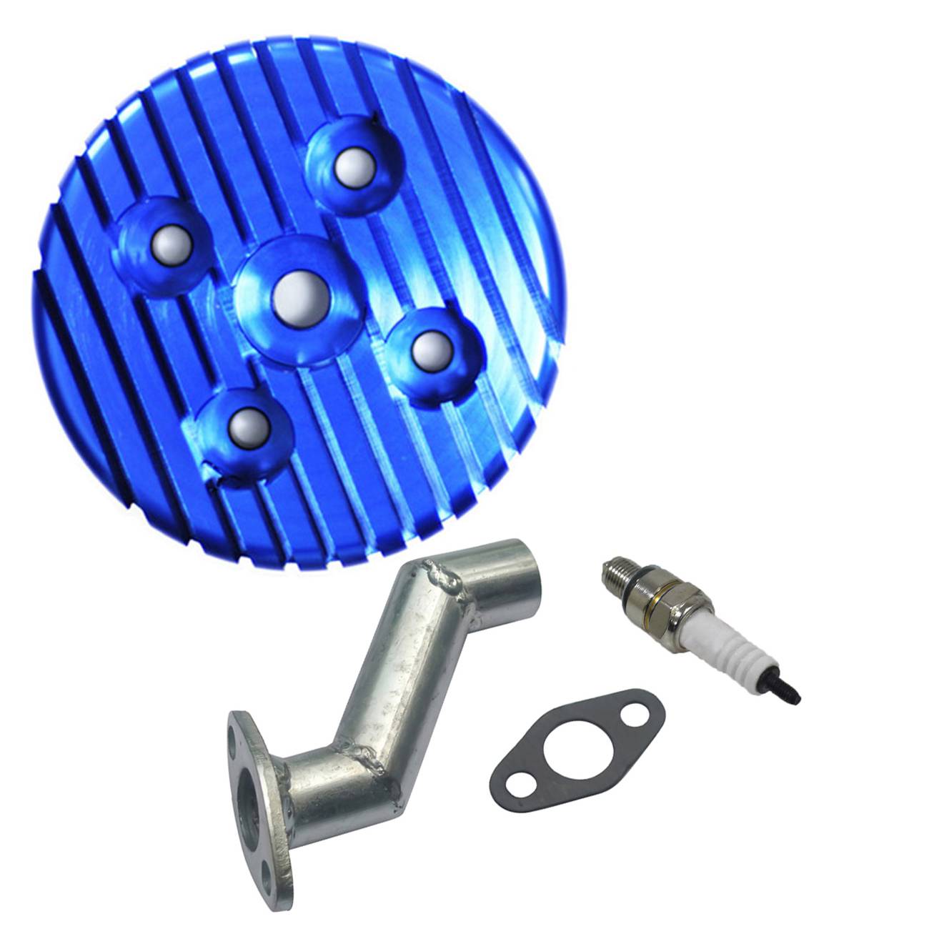 CNC Cylinder Head &amp; Intake Manifold &amp; Spark Plug For 80cc Motorized Bike: Blue
