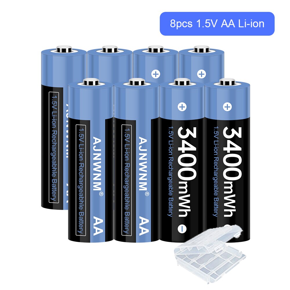 Baterías de iones de litio recargables, pilas AA de 1,5 v, 3400mWh, AA, 1,5 V, AA, 1,5 v: 8Pcs AA