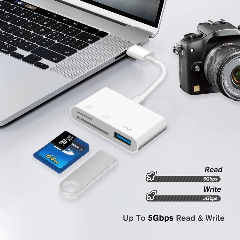 Czytnik kart SD TF 3 w 1 dla Apple iPhone 14 12 13 11 Pro Max XR XS USB C konwerter kamery dla iPada Android Laptop Adapter OTG