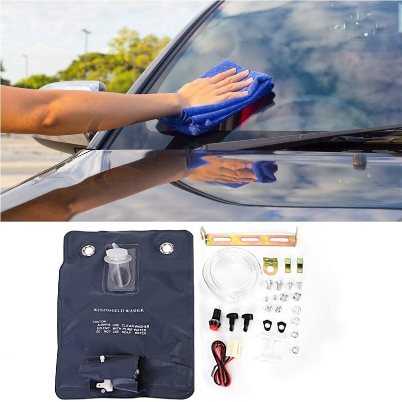 Ruitensproeierfles, 12V Universele Ruitensproeierpomp Met Fleszak Kit Fit voor Klassieke Auto 151286776374