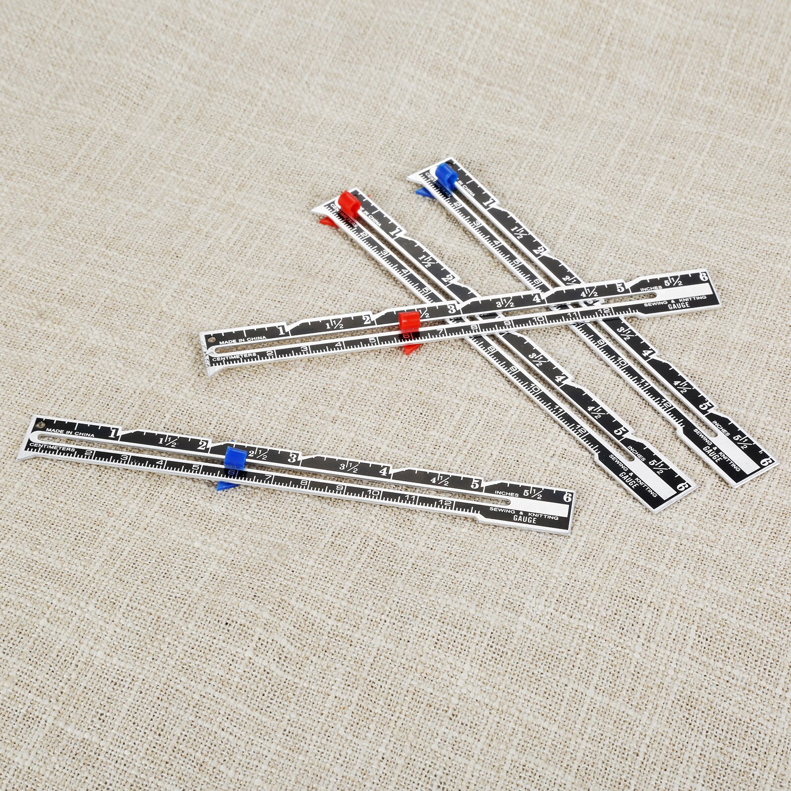 2pcs Sewing Gauge 15cm Seam Measure Tool Metal+Plastic Red/Blue Sliding Pointer Quilt Tailor Ruler Marking Spacing Hicello