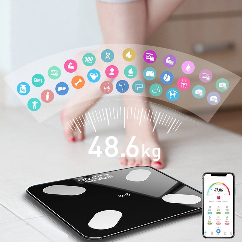 Kroppsskala gulv vitenskapelig smart elektronisk ledet digital vekt badevekt balanse bluetooth app android ios