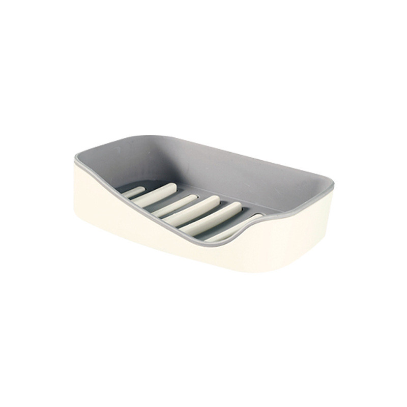 Jabonera autoadhesiva montada en la pared para platos, esponja, No perforante, caja de almacenamiento, estante, jabonera de baño de doble drenaje: Gris claro