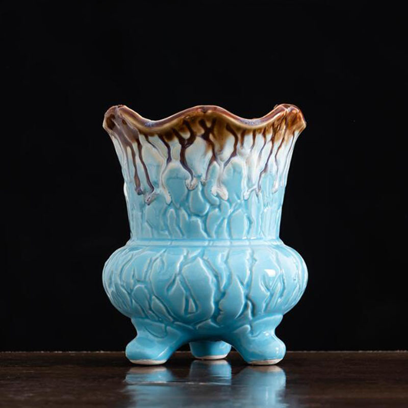 Kreative blau glasierte saftige Blumentopf große Durchmesser atmungsaktive Blumentopf Vase mit einem See Garten Garten Wohnkultur
