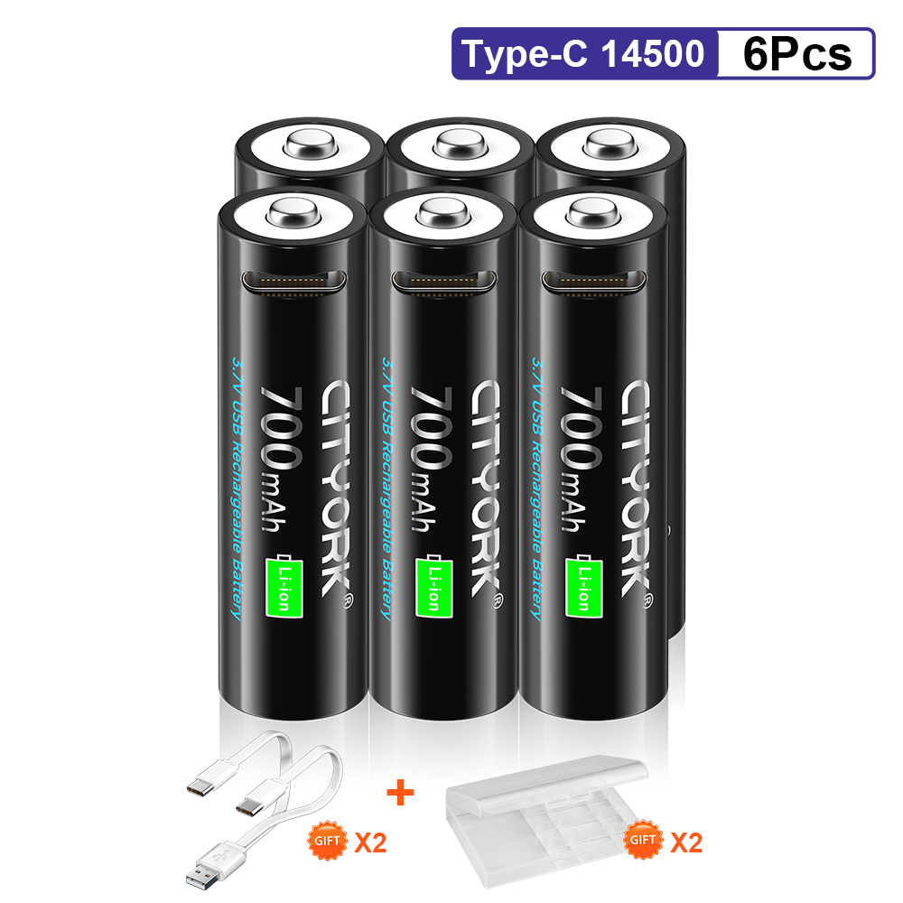 14500 AA USB Battery Rechargeable 3.7V 700mAh Finger Battery with Type-C Fast Charge Port for Led Flashlight Toys Mouse Headlamp: Blue